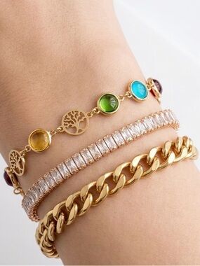 Gold Bracelets Women 18K Gold Plated Water Resistant Stackable Jewelry Set